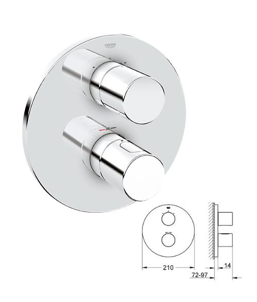 Grohe - Grohtherm 3000 Cosmopolitan - Thermostat Bath/Shower Chrome Mixer Trim With Aquadimmer - 19465000 - 19465 - SOLD-OUT!! 