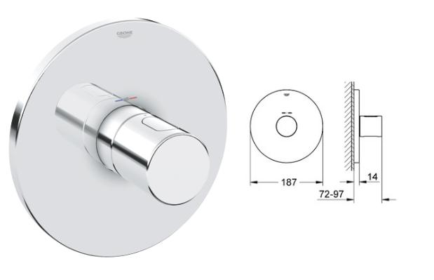 Grohe - Grohtherm 3000 Cosmopolitan - Thermostat Bath/Shower Chrome Trim Central - 19466000 - 19466