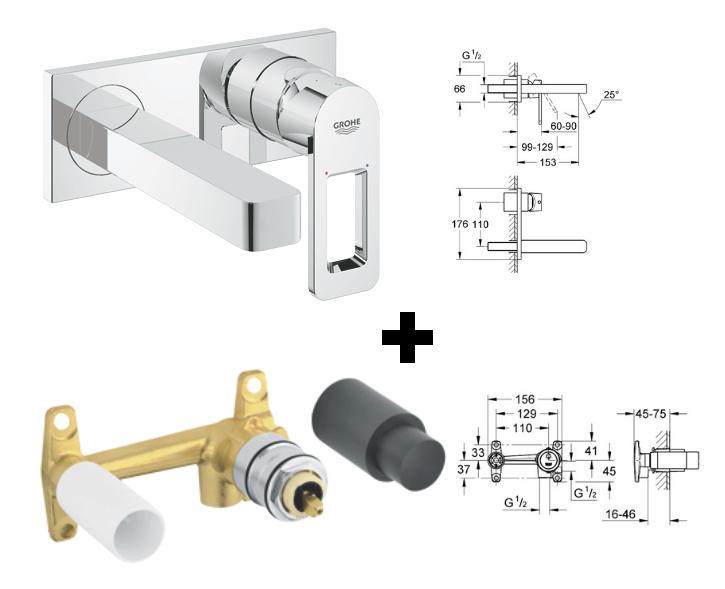 Grohe - Quadra Basin Mixer, 2 Hole, Wall Mounted With Concealed Body - 19479 + 32635 - 19479000+32635000