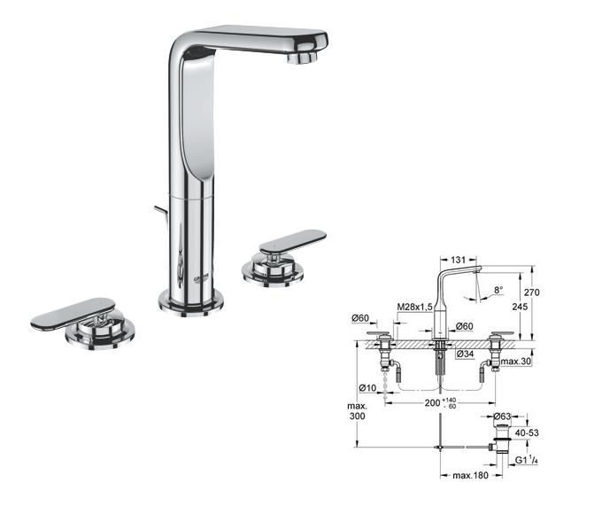 Grohe - Veris 3 Hole Basin Mixer Deck Mounted - 20180 - 20180000 