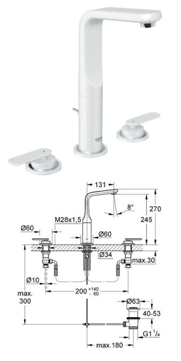 Grohe - Veris 3-Hole Basin Mixer 1/2" Moon White - 20180LS0 - 20180 LS0