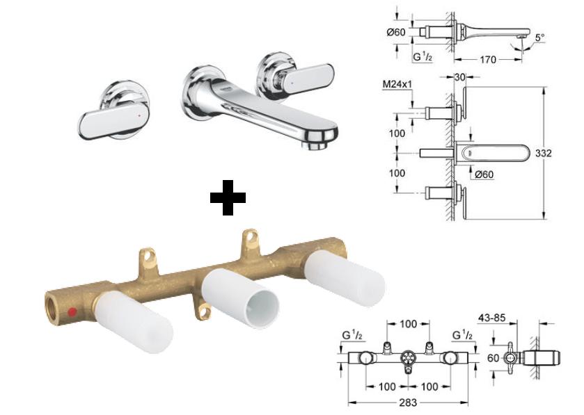 Grohe - Veris Basin Mixer, 3 Hole, Wall Mounted With Concealed Body - 20181+29025 - 20181000+29025000
