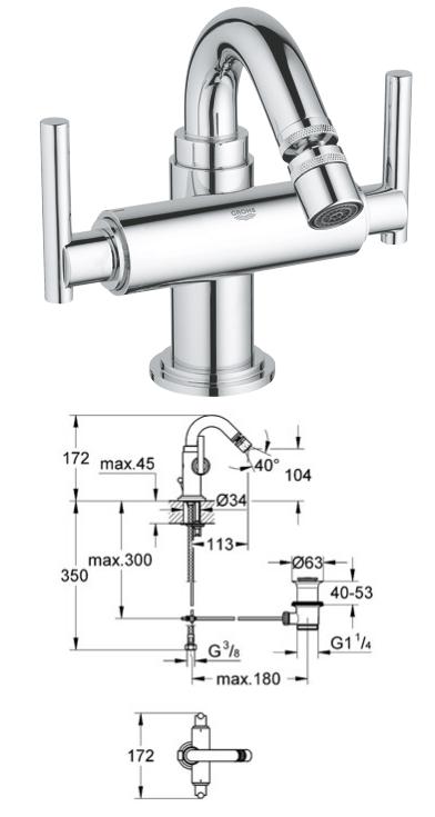 Grohe - Atrio - Jota Handle Bidet Mixer Wall HP - 24026000 - 24026