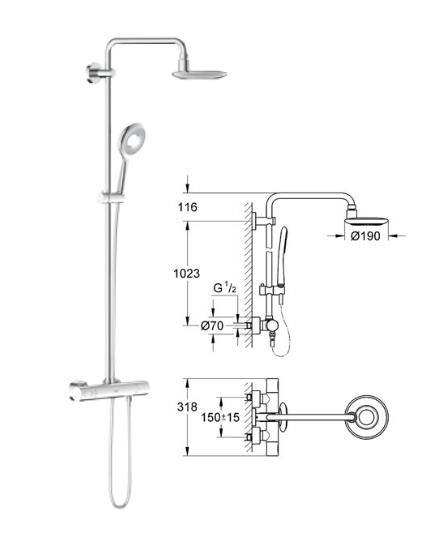 Grohe - Rainshower System Icon Thermostatic Chrome 9.4 (lpm) 340mm - 27429 - 27429000 