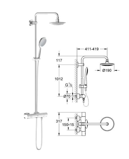 Grohe - Rainshower System Solo Chrome Thermostatic 9.4 (lpm) - 27434 - 27434000 