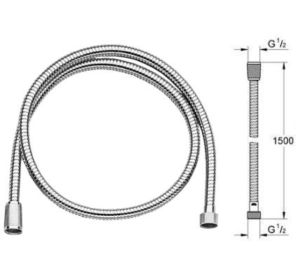 Grohe - Relexa Metal Hose 1.5m 1/2" X 1/2" Chrome/Titanium - 28143BS0 - 28143 BS0