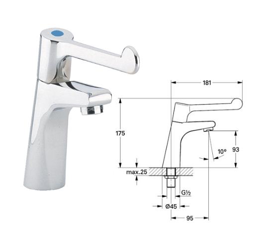 Grohe - Hospita - Sink Pillar Tap 1/2" Hot/Cold Caps - 30978000 - 30978