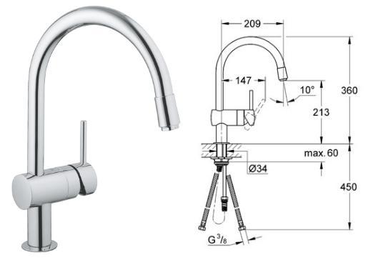 Grohe - Minta - Kitchen Sink Mixer EcoJoy Chrome - 3291800E - 32918 00E 