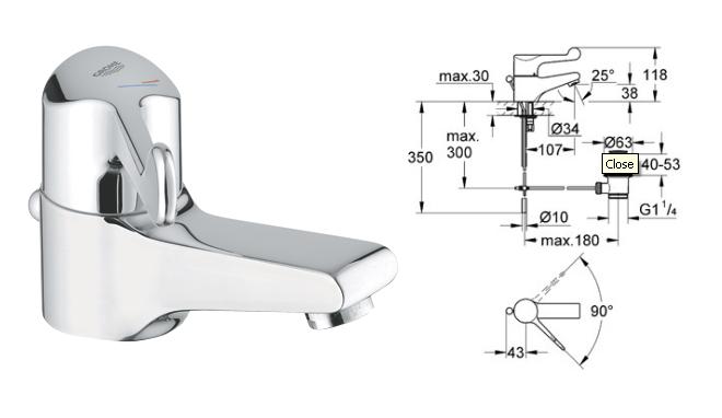 Grohe - Euroeco Safety Mixer Single-Lever Basin Mixer 1/2" - 33106000 - 33106