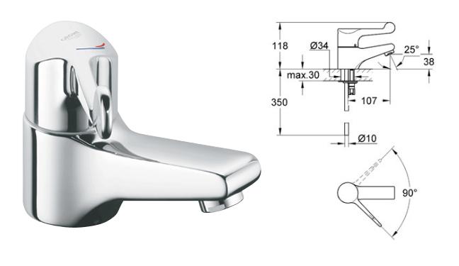 Grohe - Euroeco Safety Mixer Single-Lever Basin Mixer 1/2" - 33108000 - 33108