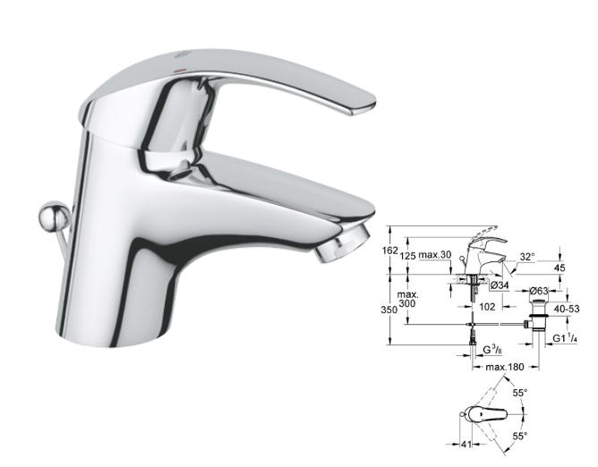 Grohe - Eurosmart Basin Mixer Pop Up Waste - 33265 001 - 33265001 