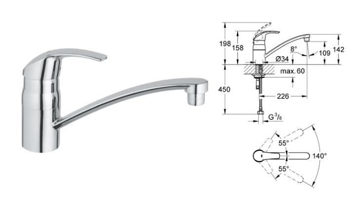 Grohe - Eurosmart - EcoJoy Sink Mixer - 3328100E - 33281 00E