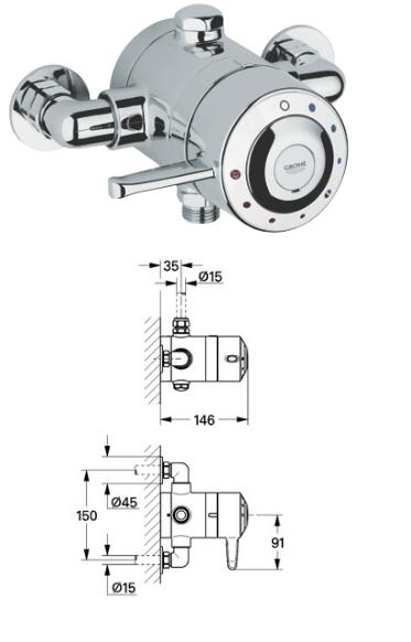 Grohe - Avensys Shower Single Control DO8 Shower Mixer 1/2" EV - Chrome/White - 34038IL0 - 34038 IL0