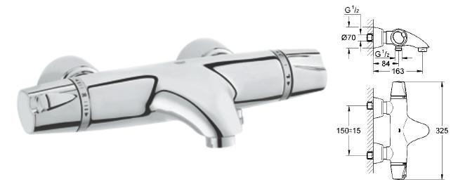 Grohe - G3000 Exposed Thermostatic Bath/Shower Mixer Wall Mounted - 34 185 000 - 34185