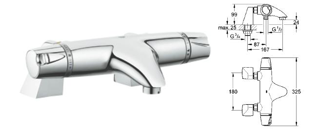 Grohe - G3000 Thermostatic Bath/Shower Mixer + Pillars - 34 188 000 - 34188