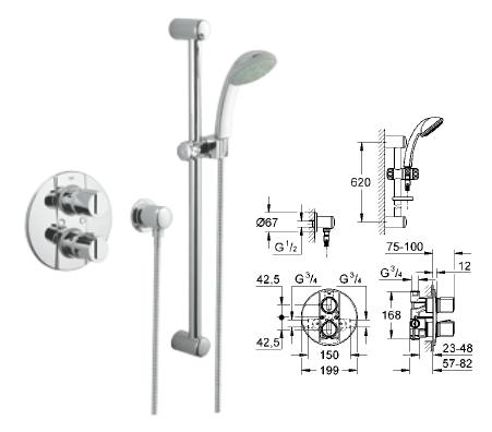 Grohe - Grohmaster Grohtherm G2000 with HP/LP Tempesta Duo 3/4" BIV - 34 218 000 - 34218 - DISCONTINUED 