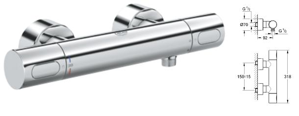 Grohe - Grohtherm 3000 Cosmopolitan Thermostatic Exposed Shower Mixer 1/2" - 34 274 000 - 34274