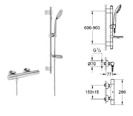 Grohe - Grohtherm G1000 Thermostatic Cosmopolitan Shower Mixer 1/2" Set With Euphoria 900mm Rail - 34 321 000 - 34321
