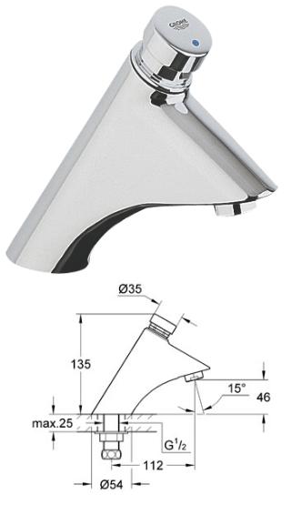 Grohe - Contropress Self-Closing Pillar Tap 1/2" Cold - 36173000 - 36173 - SOLD-OUT!! 