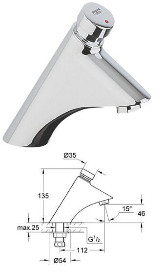 Grohe - Contropress Self-Closing Pillar Tap 1/2" Hot - 36174000 - 36174 - DISCONTINUED 