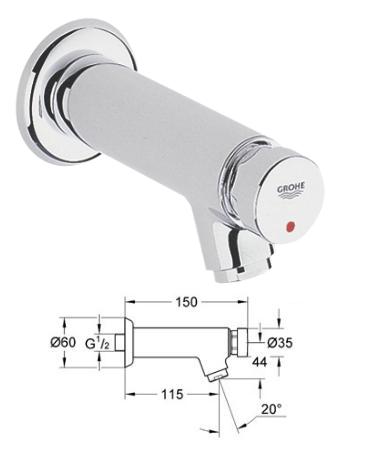 Grohe - Contropress Self-Closing Pillar Tap 1/2" Hot - 36177000 - 36177