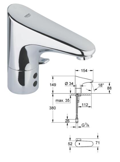 Grohe - Europlus E Infra-Red Electronic Basin Mixer 1/2" - 36207000 - 36207