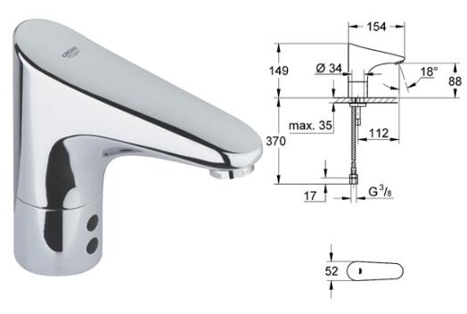 Grohe - Europlus E Infra-Red Electronic Basin Tap 1/2" - 36208000 - 36208