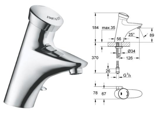 Grohe - Eurodisc SE Self-Closing Basin Mixer 1/2" with Mixing Device - 36233000 - 36233