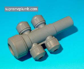 Hep2O Four Port Manifold - Closed Spigot - 22 x 10mm - 243477