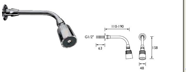 SIRRUS - Fixed Shower Head & Arm for Concealed Valve - KIT CRS-CP