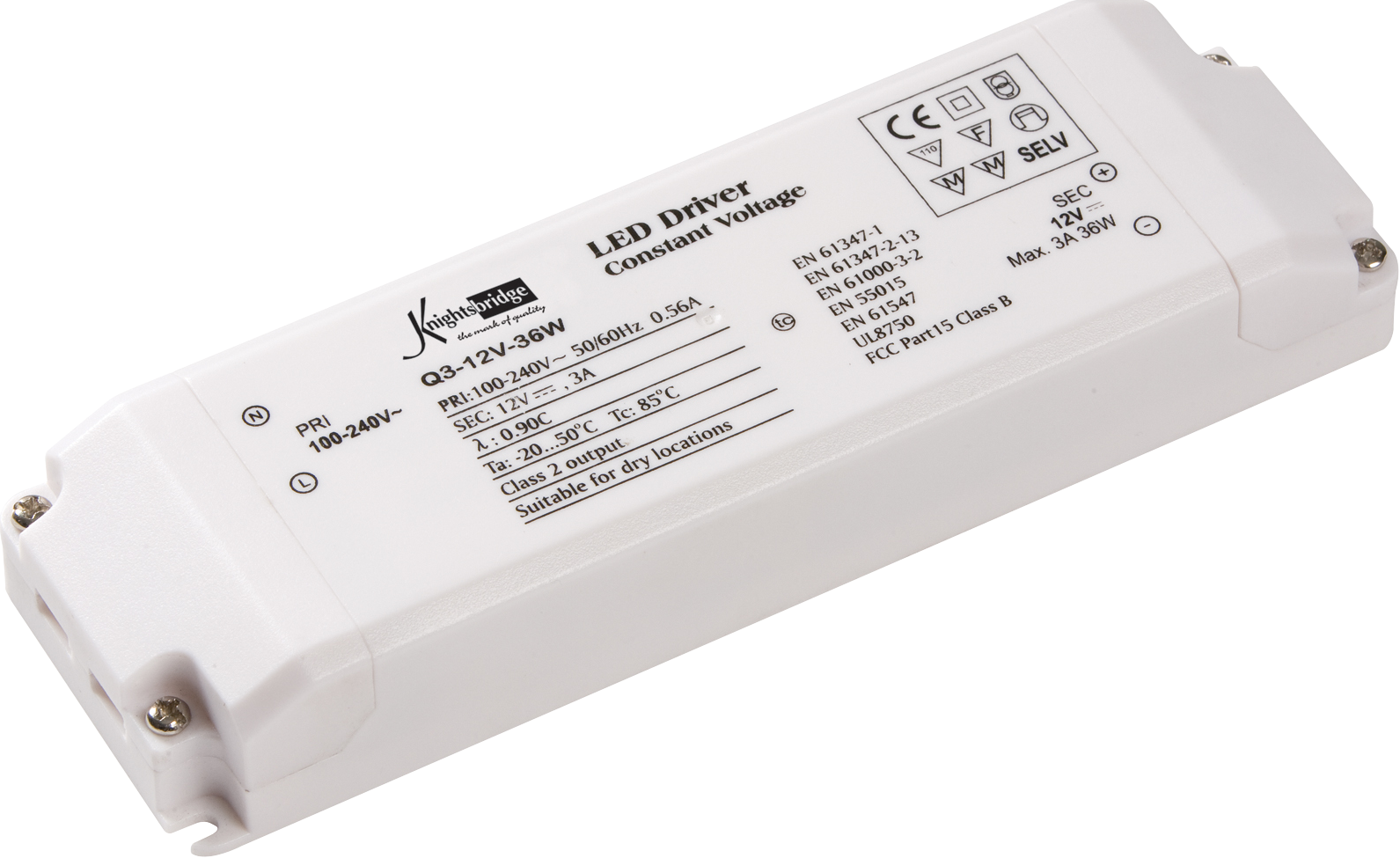 IP20 12V 36W LED Driver - Constant Voltage - 36VDCA 