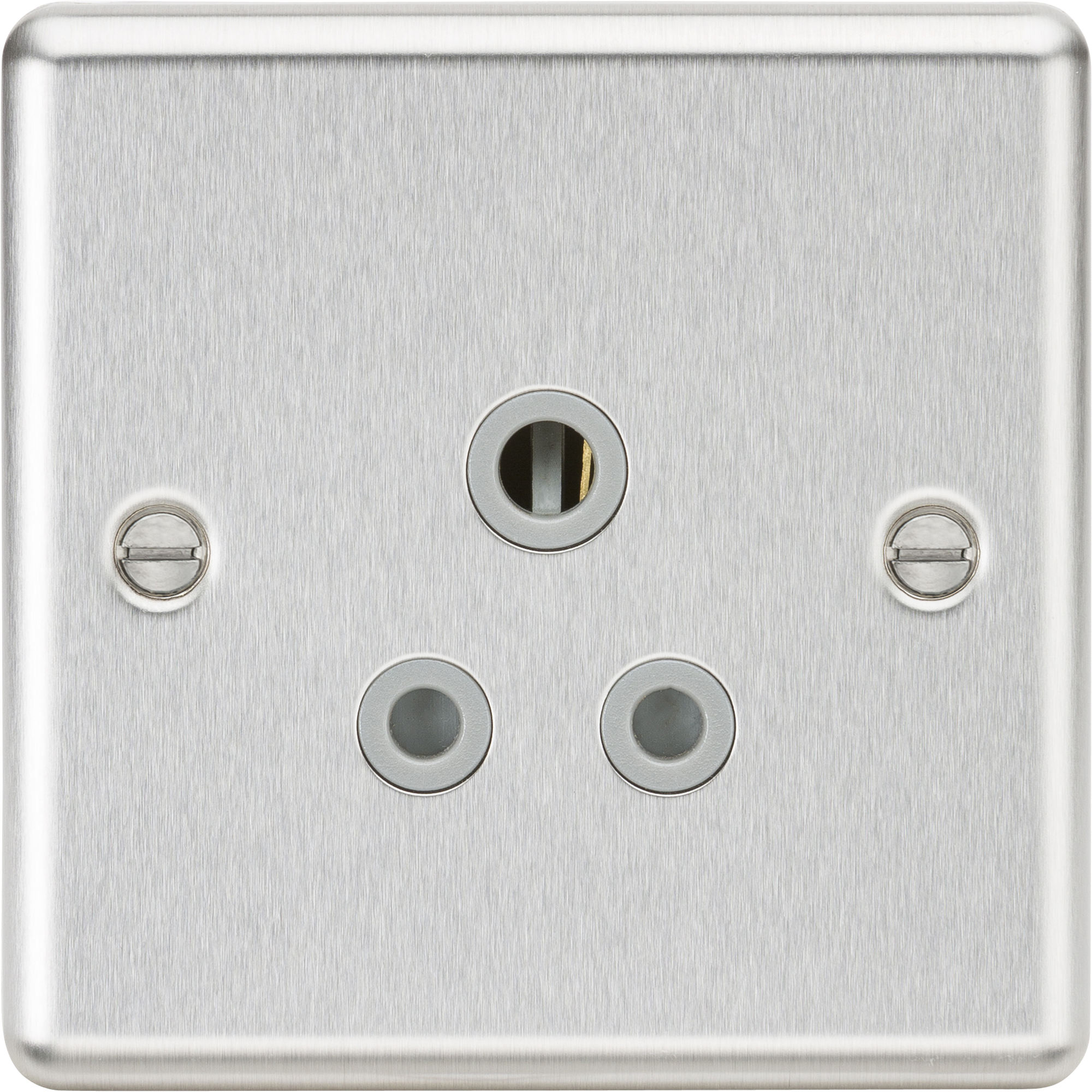 5A Unswitched Socket - Rounded Edge Brushed Chrome Finish With Grey Insert - CL5ABCG 