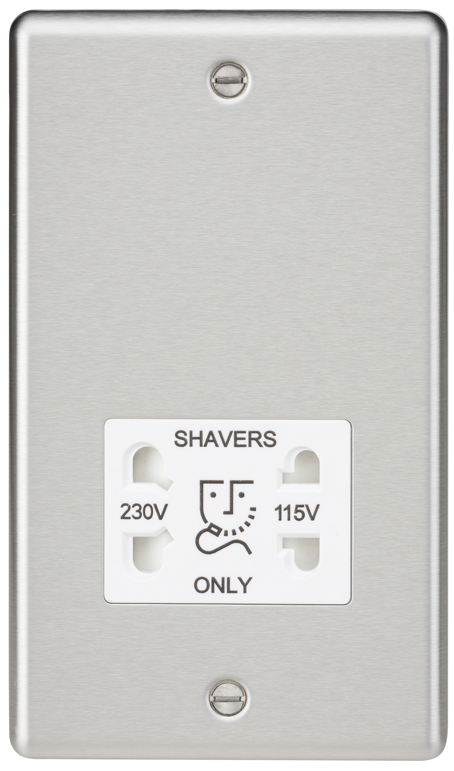 115-230V Dual Voltage Shaver Socket With White Insert - Rounded Edge Brushed Chrome - CL89BCW 