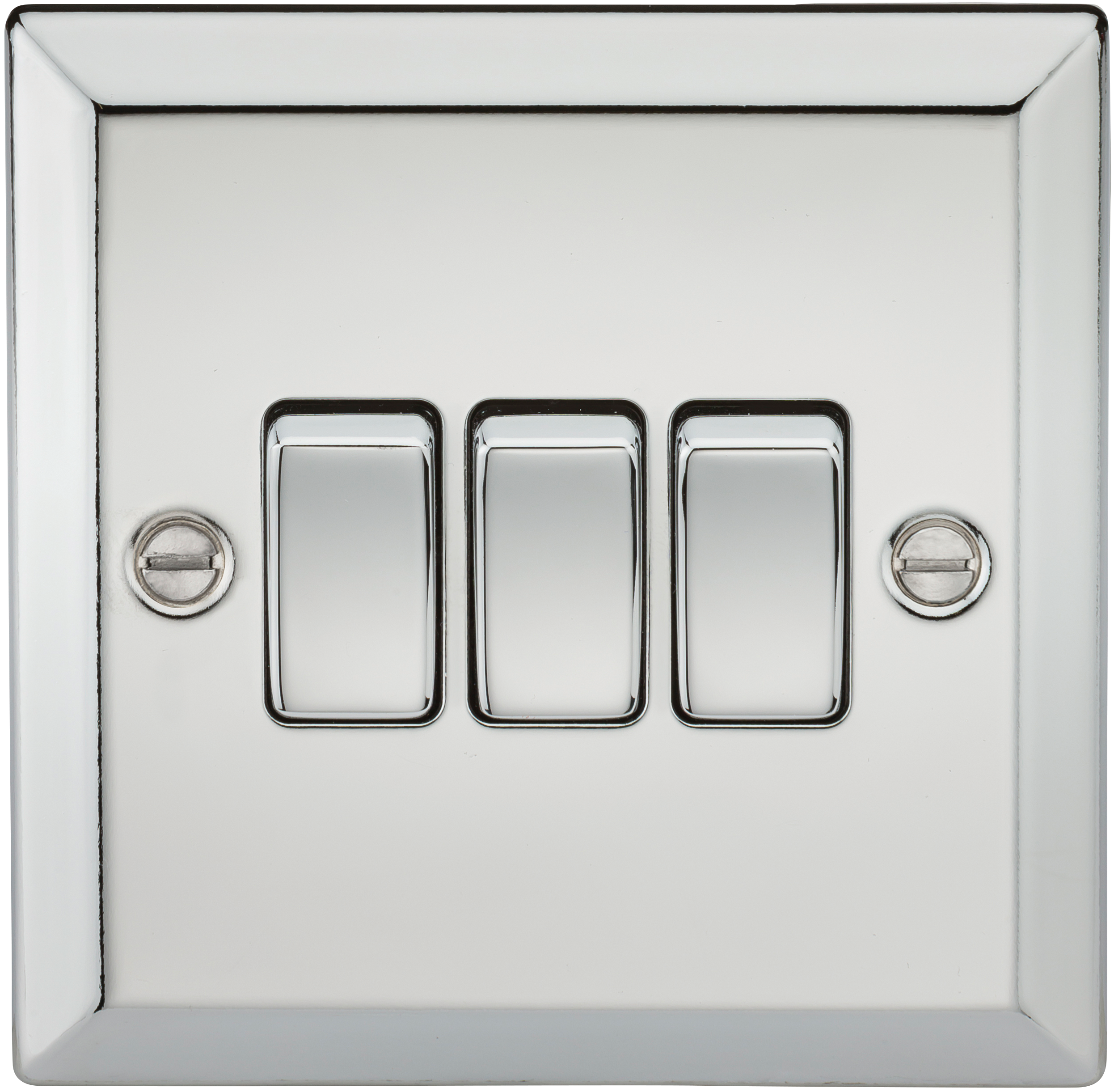 10A 3G 2 Way Plate Switch - Bevelled Edge Polished Chrome - CV4PC 