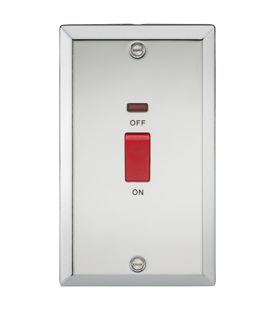 45A DP Switch With Neon (double Size) - Bevelled Edge Polished Chrome - CV82NPC 