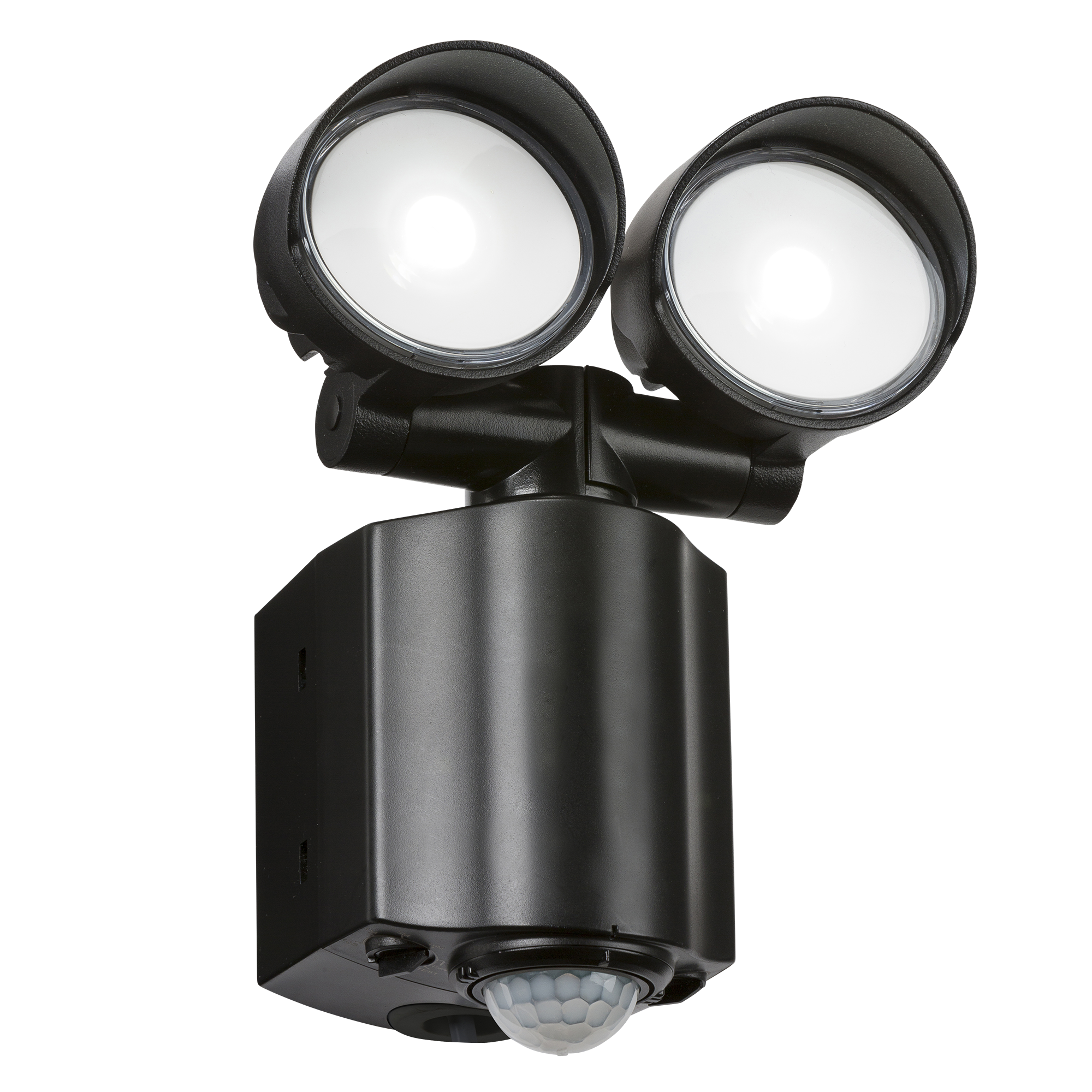 230V IP44 2x8W LED Twin Spot Black Security Light With PIR - FL16BK 