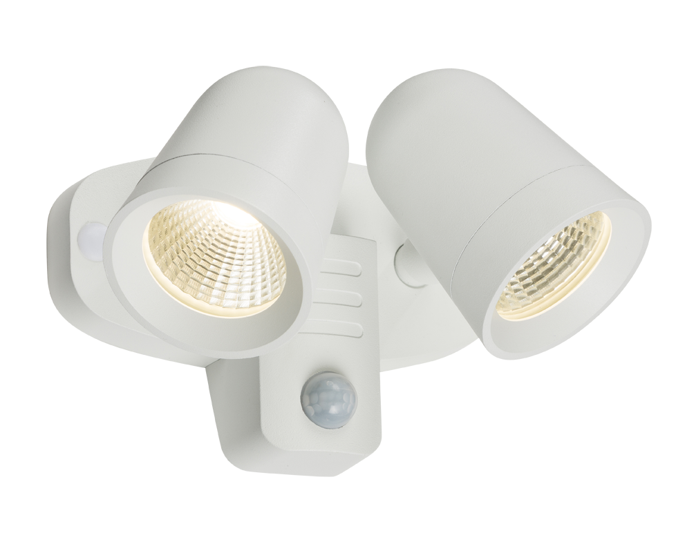 230V IP65 18W LED White Twin Spot Floodlight With PIR - FLTPW 