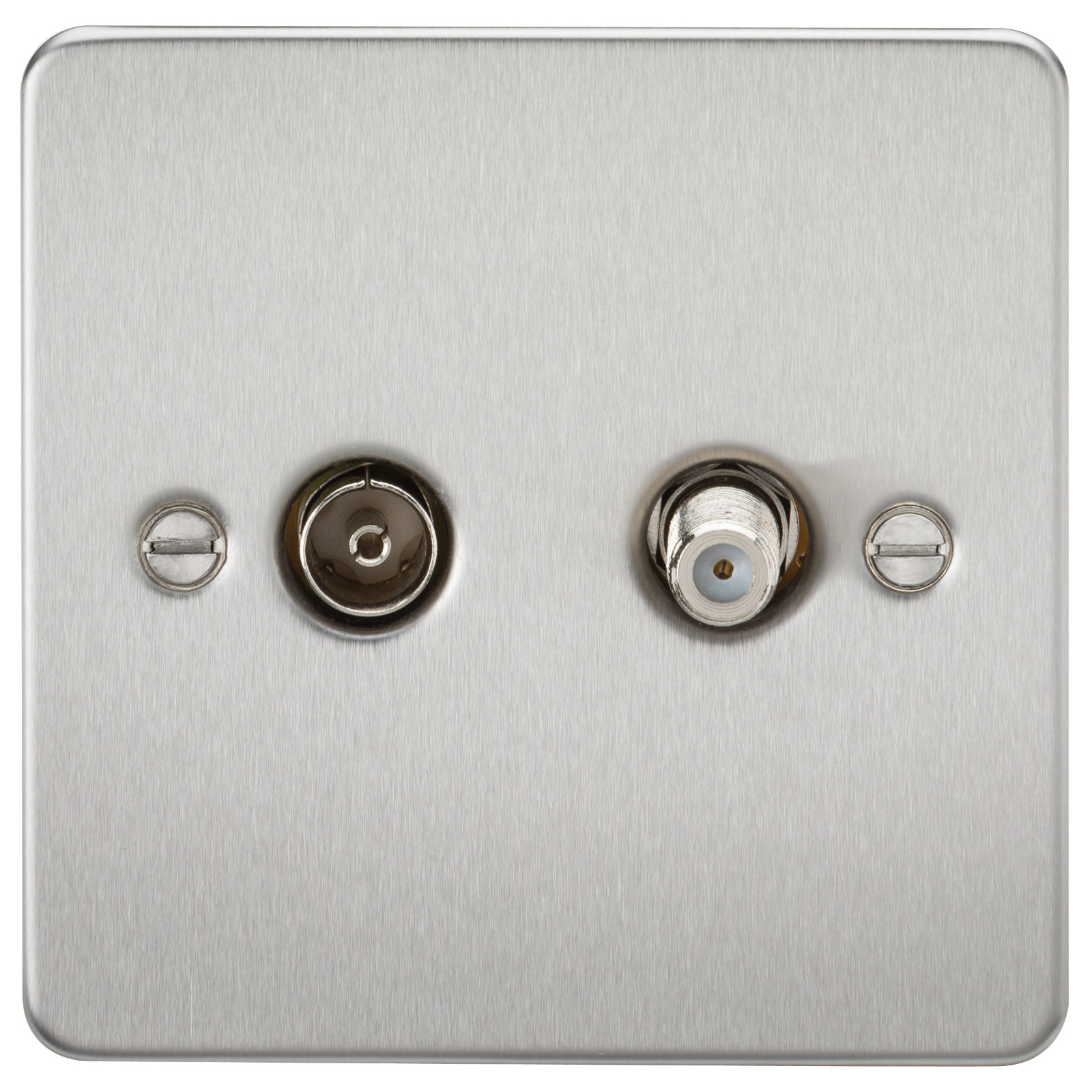 Flat Plate TV & SAT TV Outlet (isolated) - Brushed Chrome - FP0140BC 