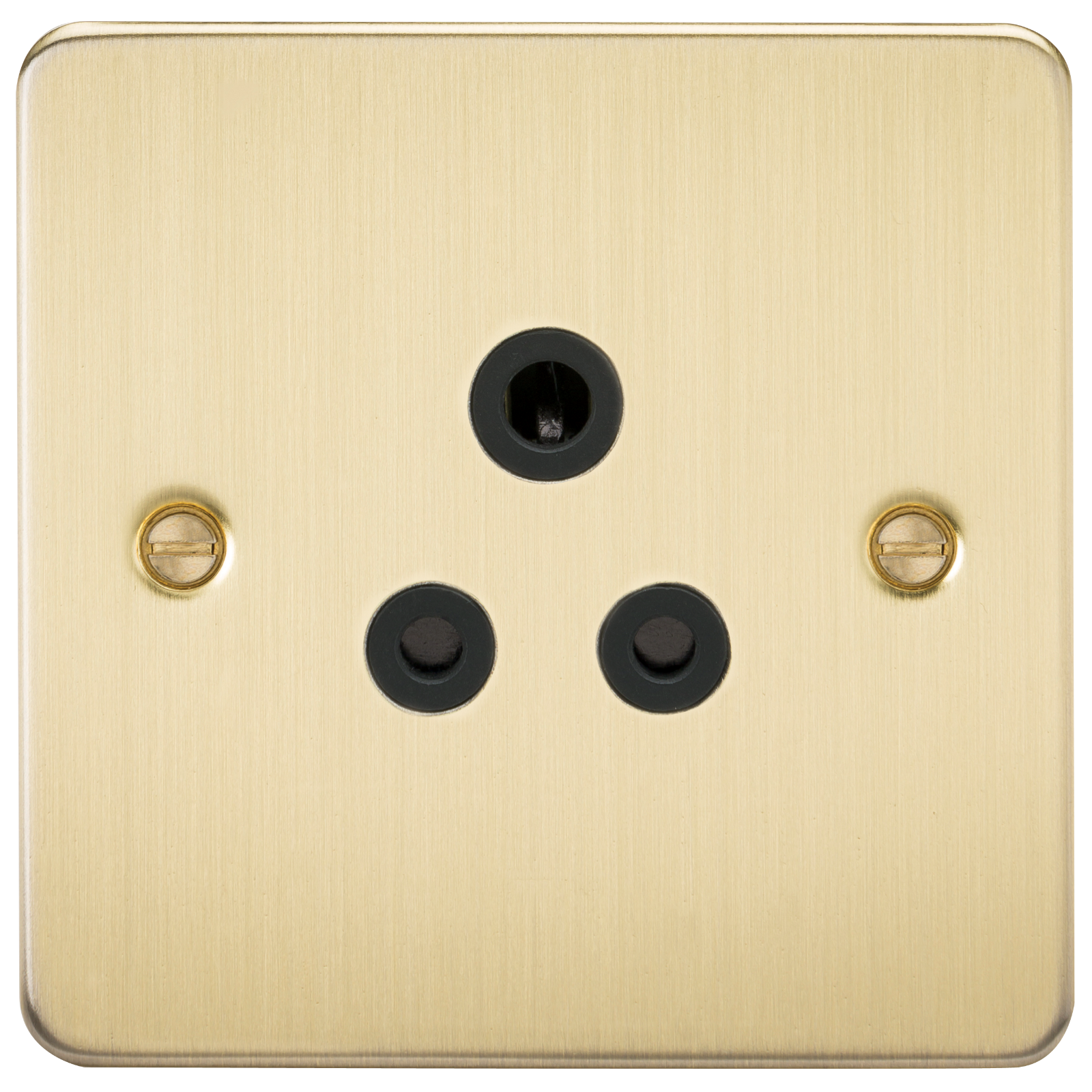 Flat Plate 5A Unswitched Socket - Brushed Brass With Black Insert - FP5ABB 