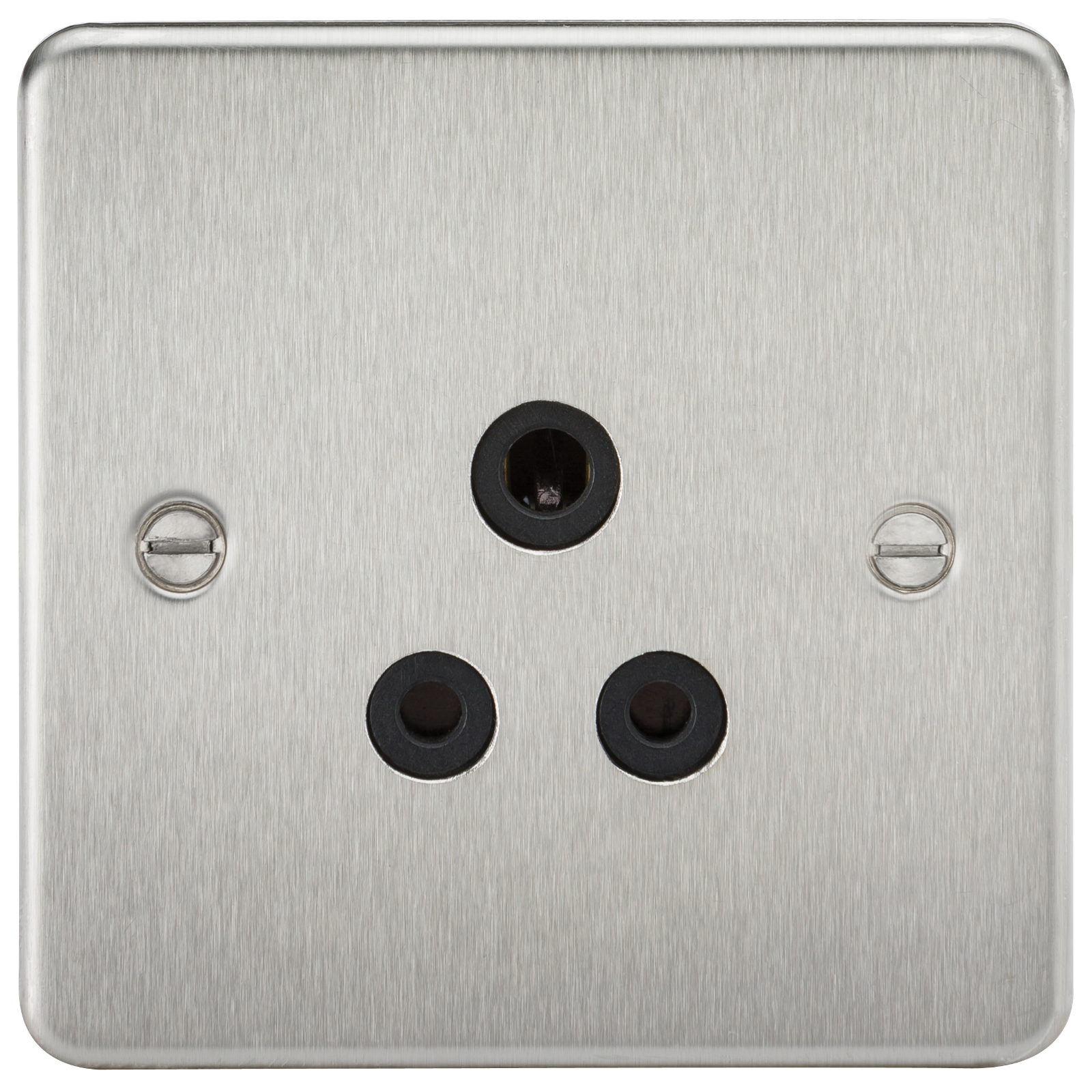 Flat Plate 5A Unswitched Socket - Brushed Chrome With Black Insert - FP5ABC 