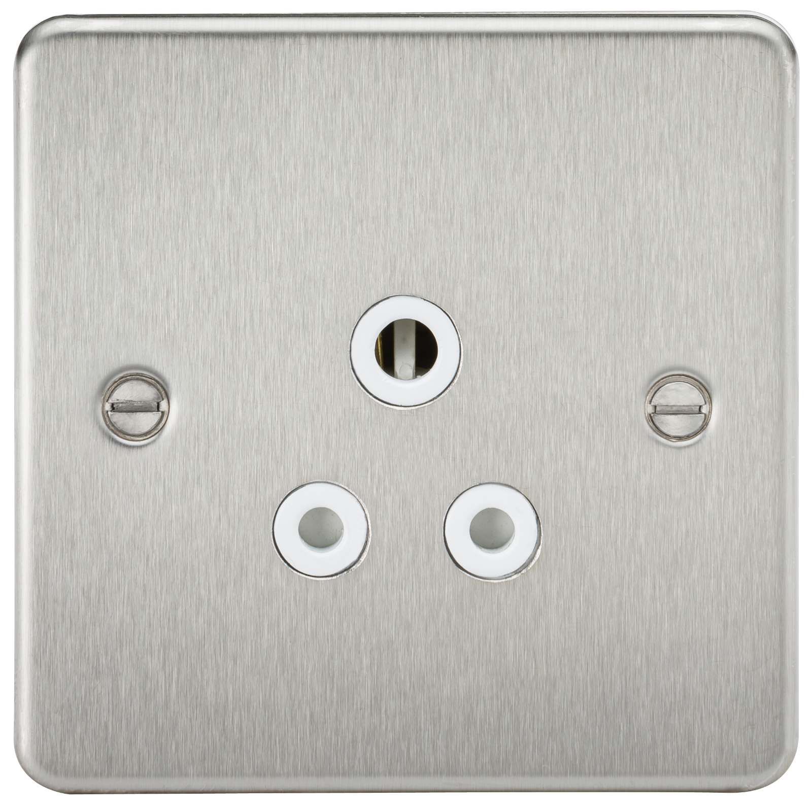 Flat Plate 5A Unswitched Socket - Brushed Chrome With White Insert - FP5ABCW 