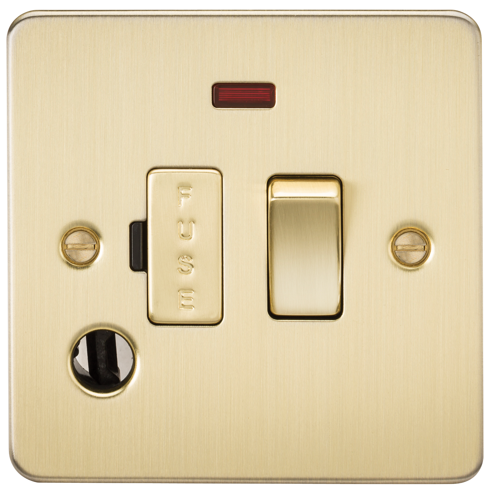Flat Plate 13A Switched Fused Spur Unit With Neon And Flex Outlet - Brushed Brass - FP6300FBB 