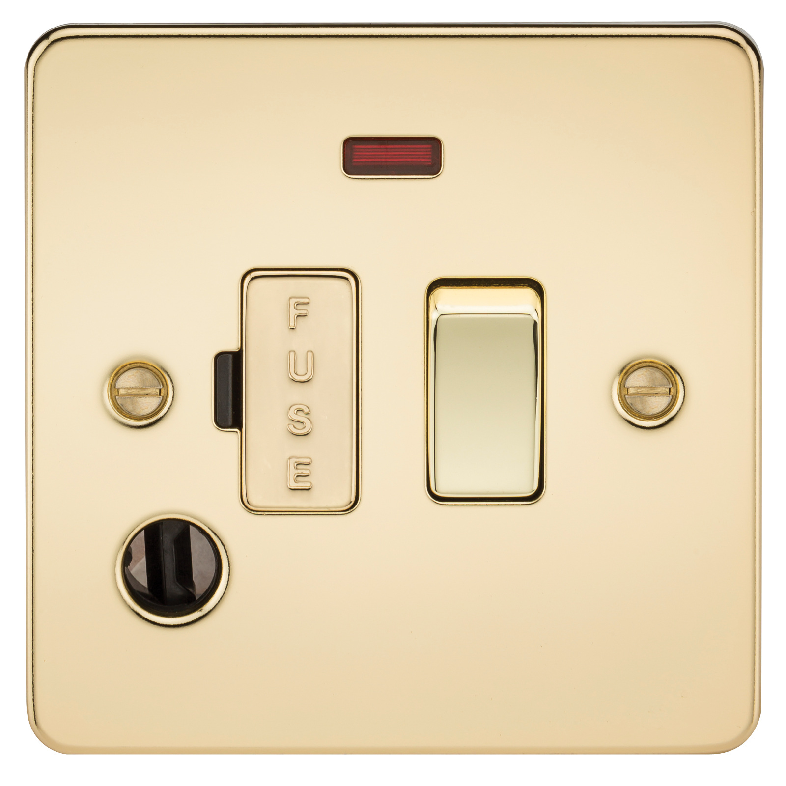 Flat Plate 13A Switched Fused Spur Unit With Neon And Flex Outlet - Polished Brass - FP6300FPB 