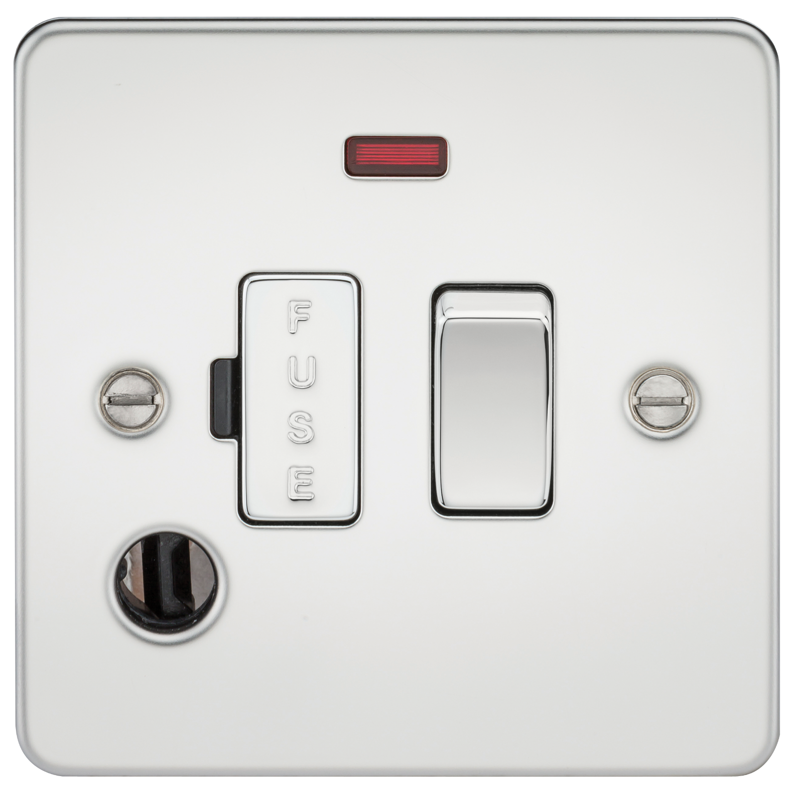 Flat Plate 13A Switched Fused Spur Unit With Neon And Flex Outlet - Polished Chrome - FP6300FPC 