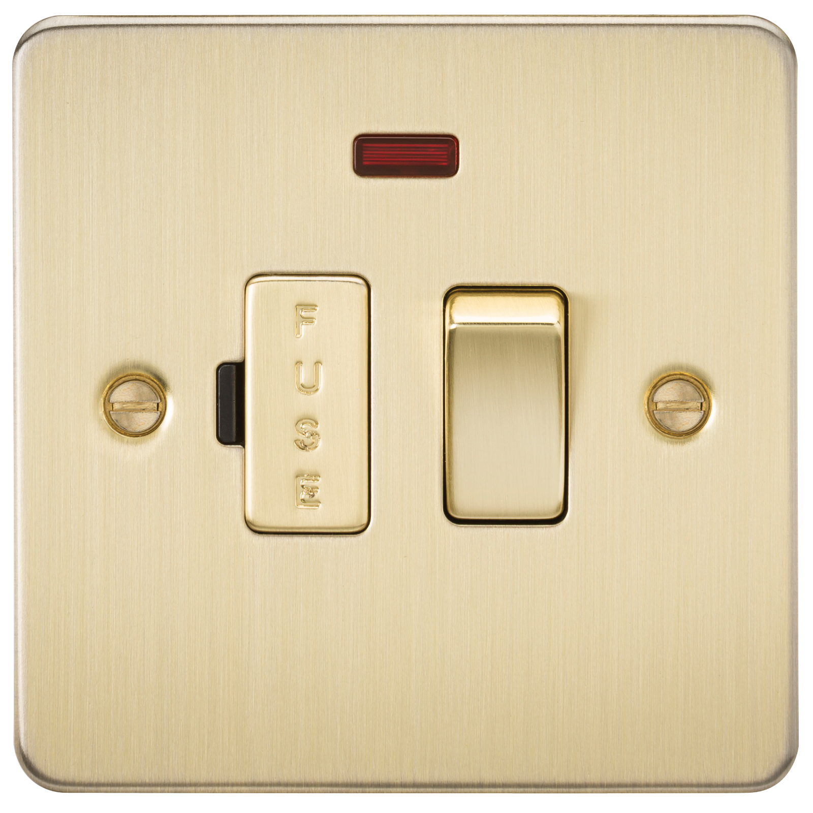 Flat Plate 13A Switched Fused Spur Unit With Neon - Brushed Brass - FP6300NBB 