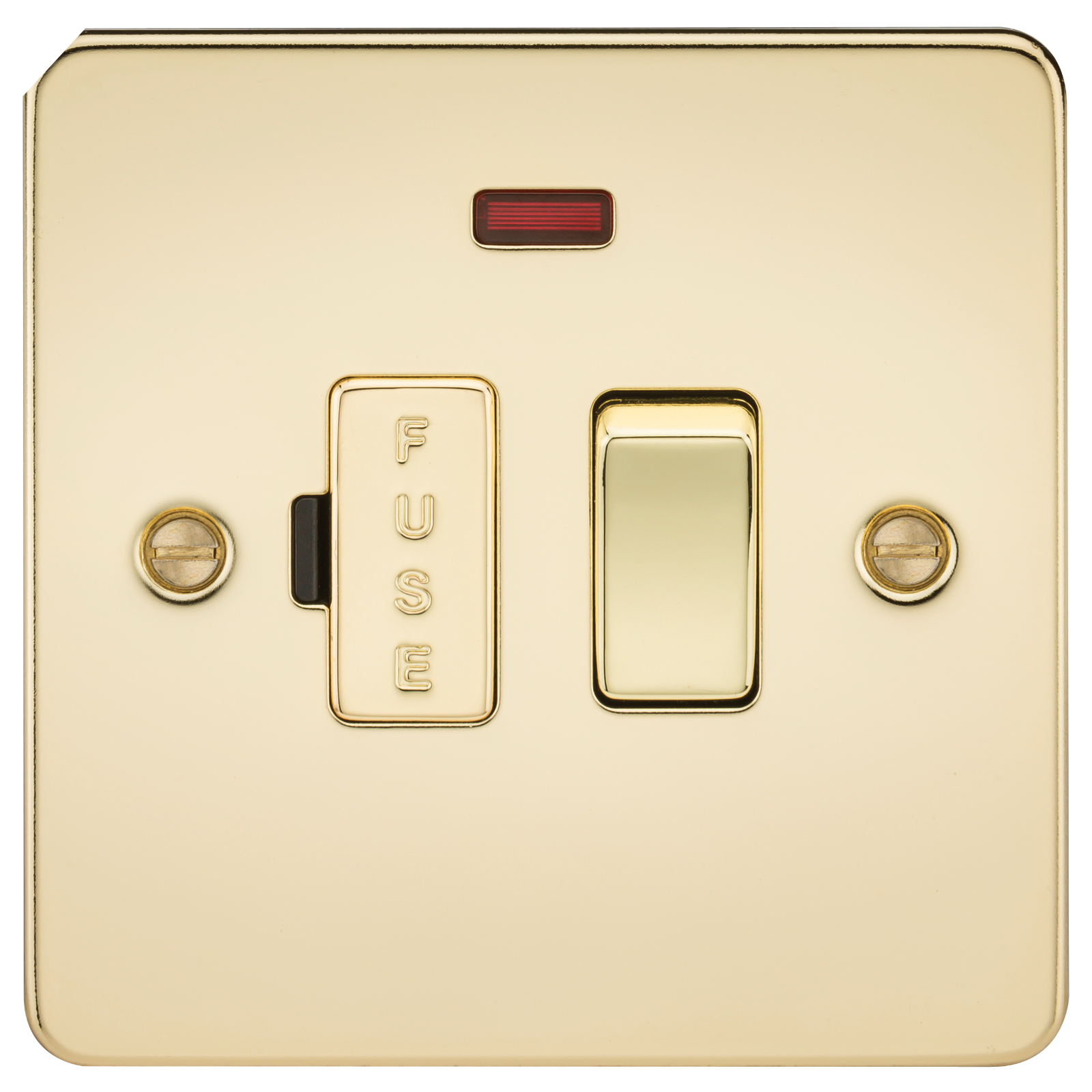 Flat Plate 13A Switched Fused Spur Unit With Neon - Polished Brass - FP6300NPB 