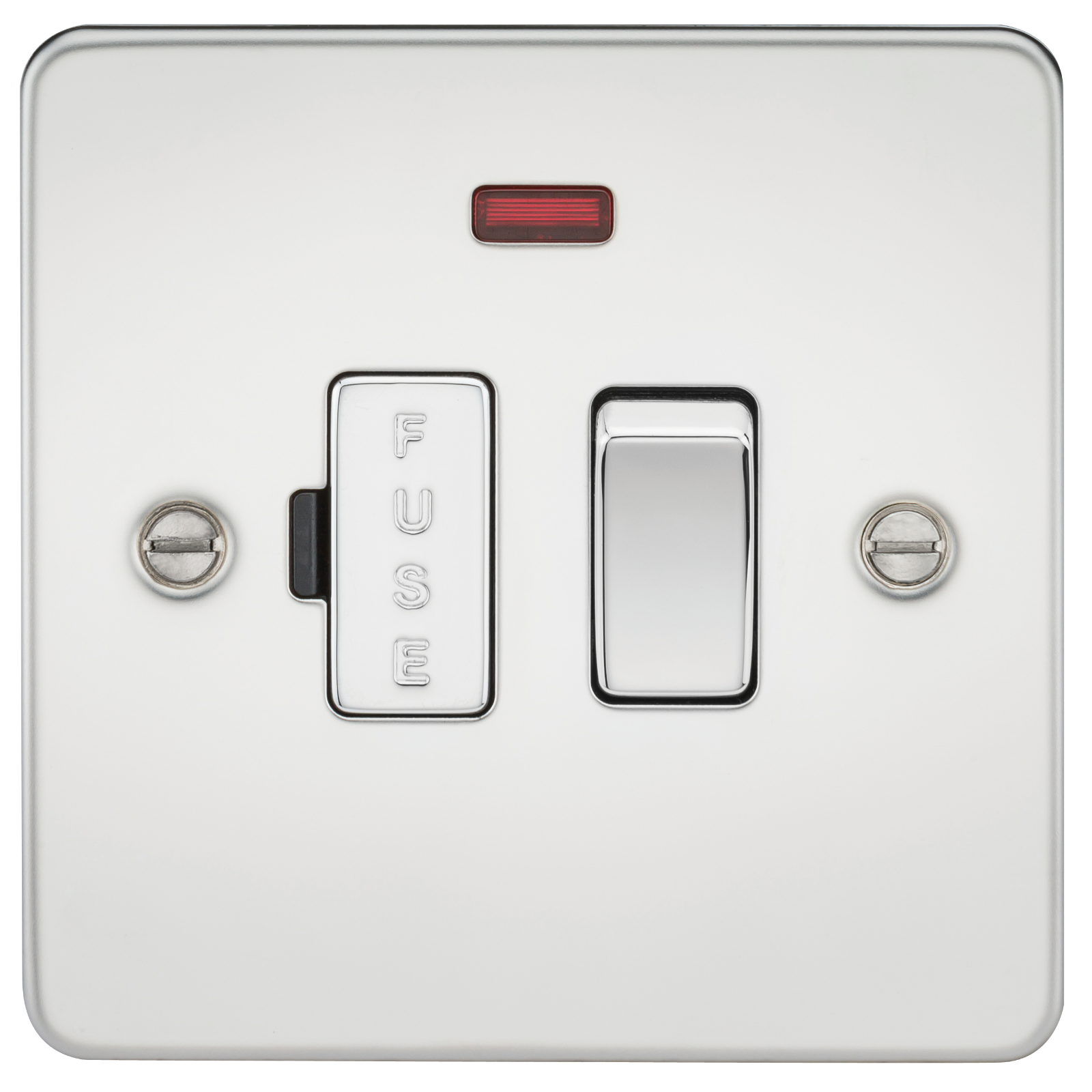 Flat Plate 13A Switched Fused Spur Unit With Neon - Polished Chrome - FP6300NPC 