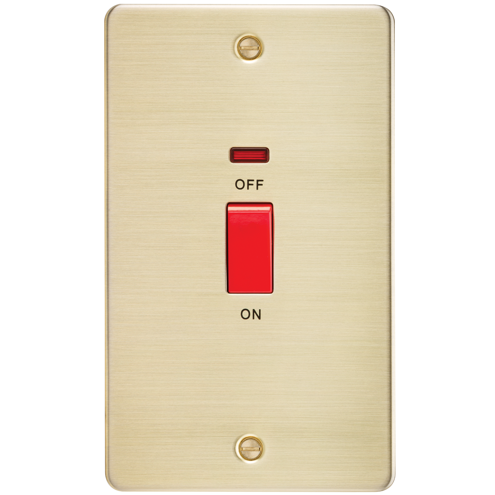 Flat Plate 45A 2G DP Switch With Neon - Brushed Brass - FP8332NBB 