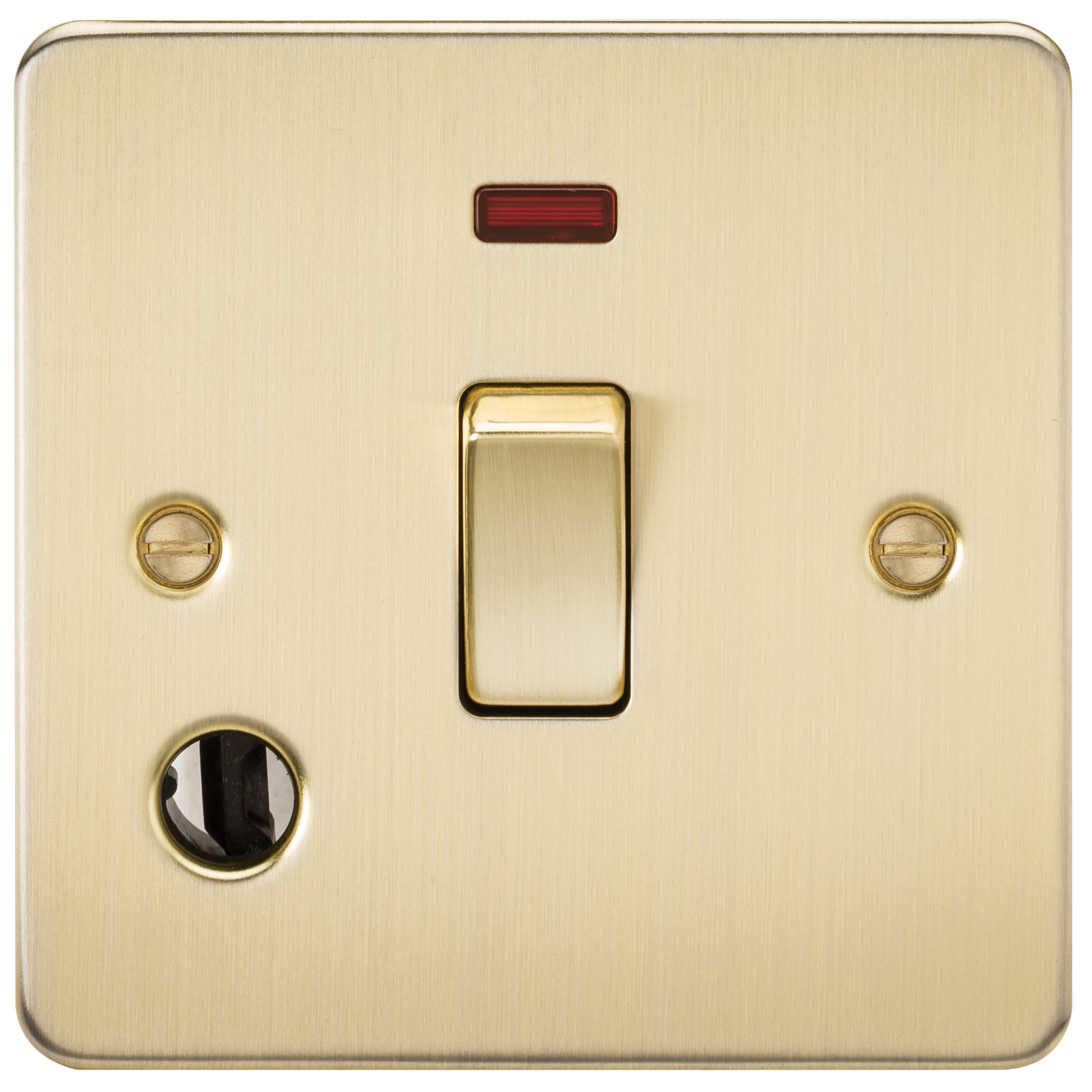 Flat Plate 20A 1G DP Switch With Neon & Flex Outlet - Brushed Brass - FP8341FBB 
