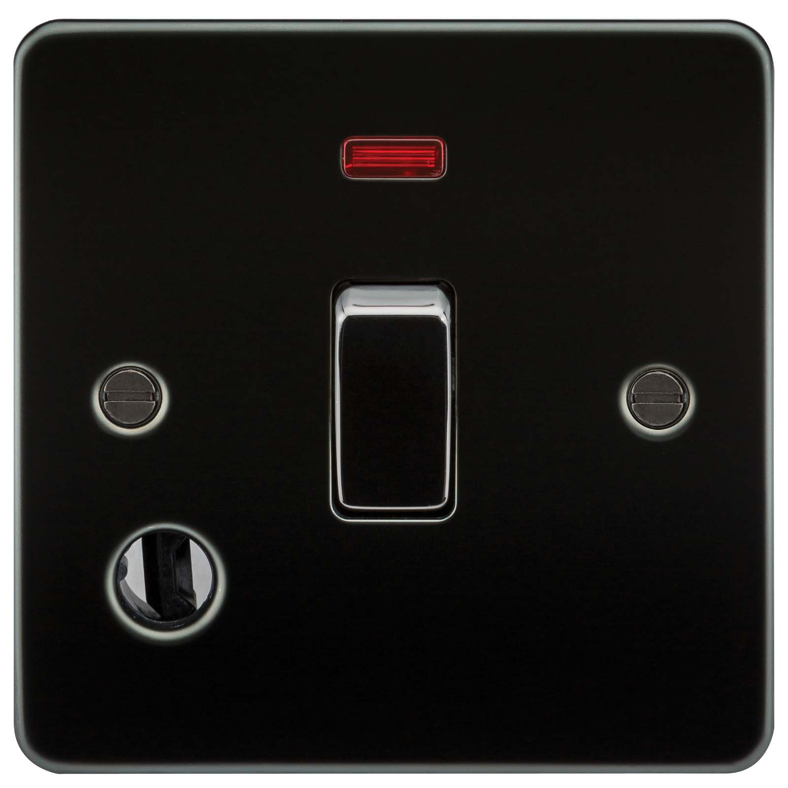 Flat Plate 20A 1G DP Switch With Neon & Flex Outlet - Gunmetal - FP8341FGM 